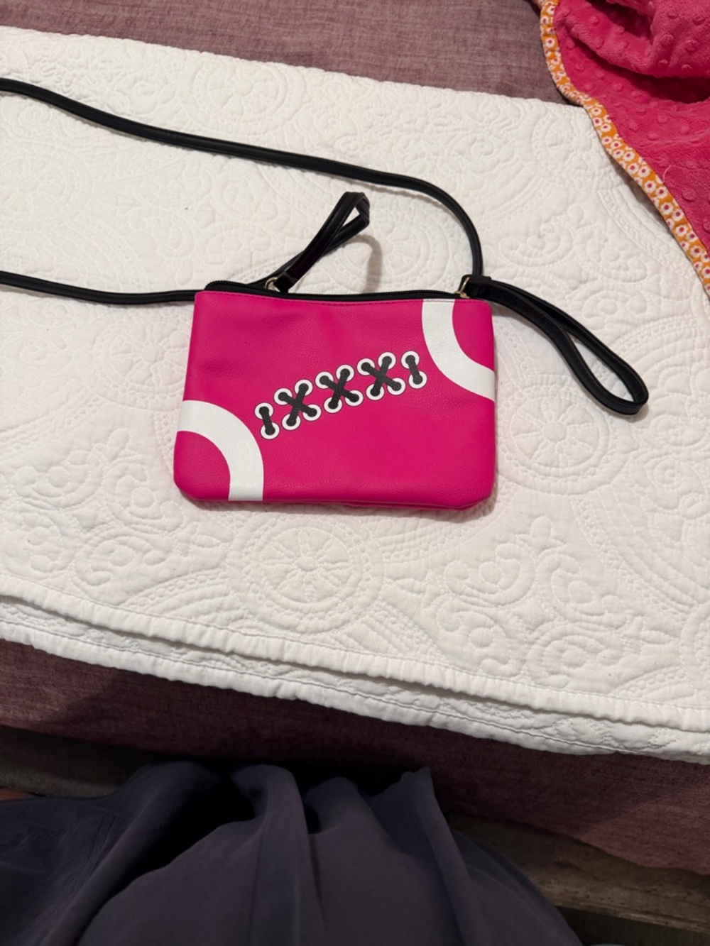 XOXO Hot Pink Crossbody Wristlet with Black Strap